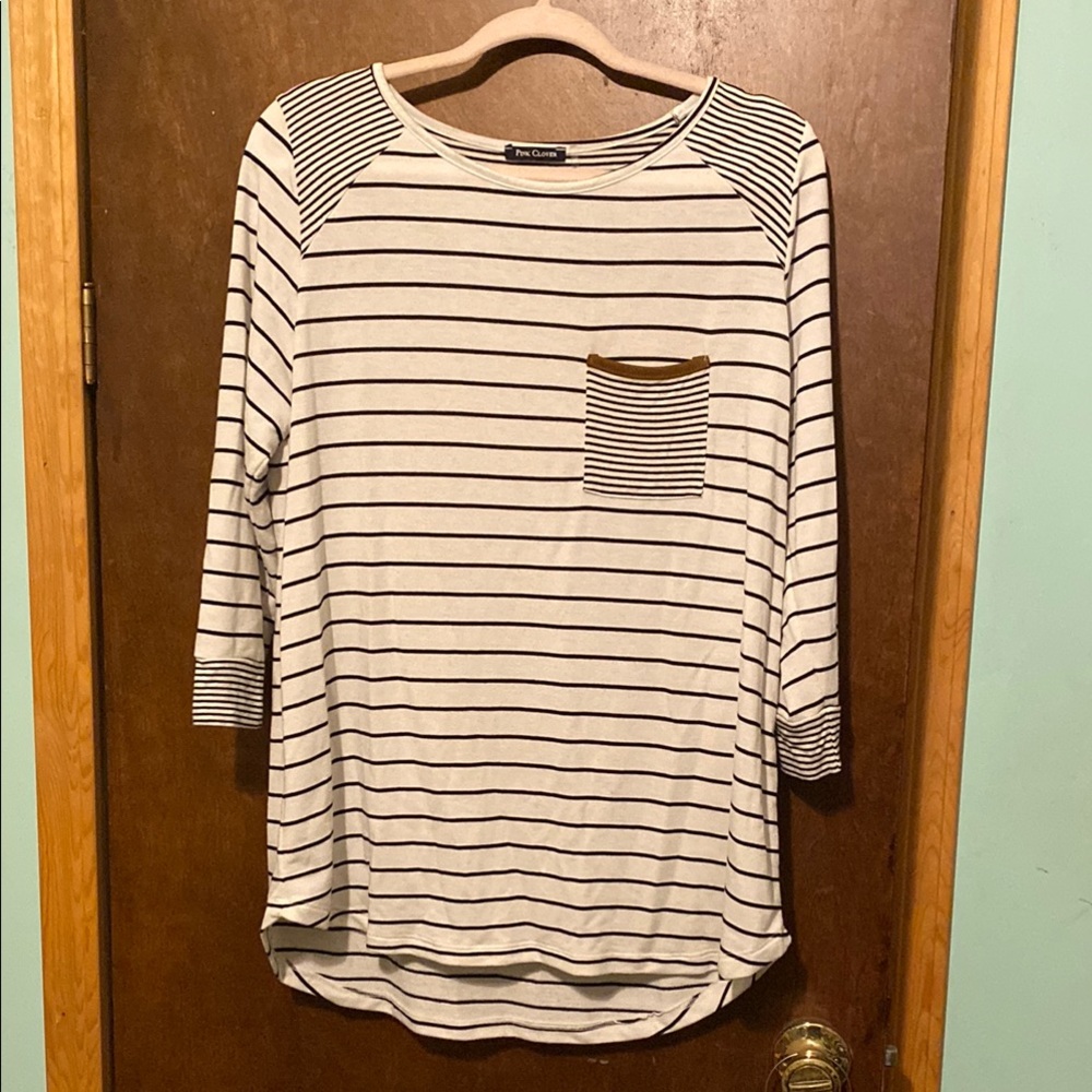 Pink Clover Striped Blouse with Pocket